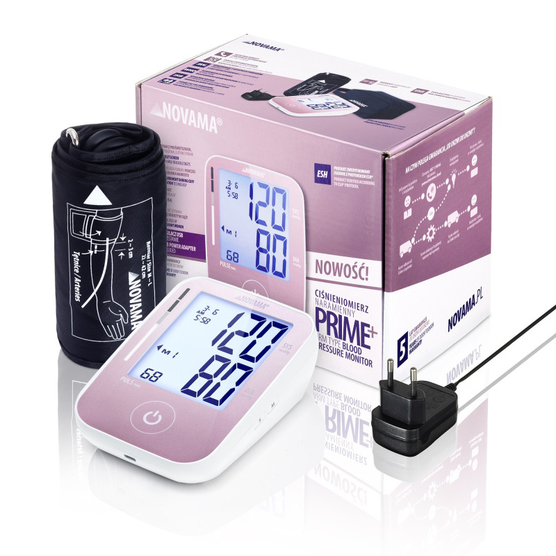 NOVAMA PRIME+ PINK Z ZASILACZEM Ciśnieniomierz naramienny z zasilaczem, dokładność ESH