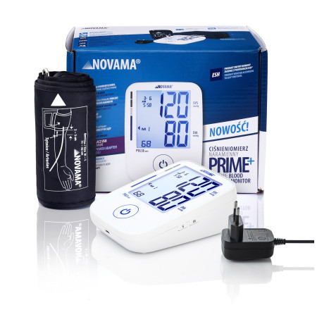 NOVAMA PRIME+ WHITE Z ZASILACZEM Ciśnieniomierz naramienny, pomiar podczas pompowania
