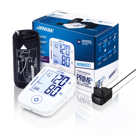 NOVAMA PRIME+ WHITE Z ZASILACZEM Ciśnieniomierz naramienny, pomiar podczas pompowania